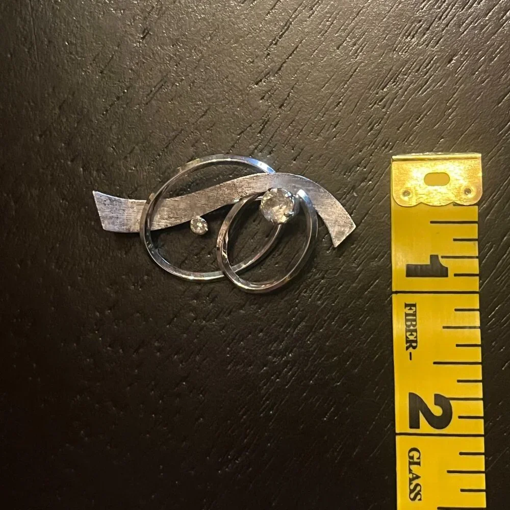Vintage 925 Sterling Silver Van Dell Double Circle Brooch Rhinestone